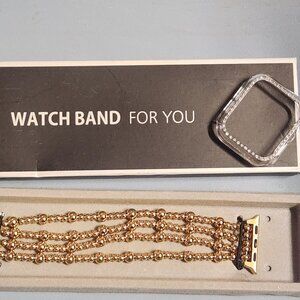 Gold Beaded Apple Watch Band Bracelet with Rhinestone Bumper Case